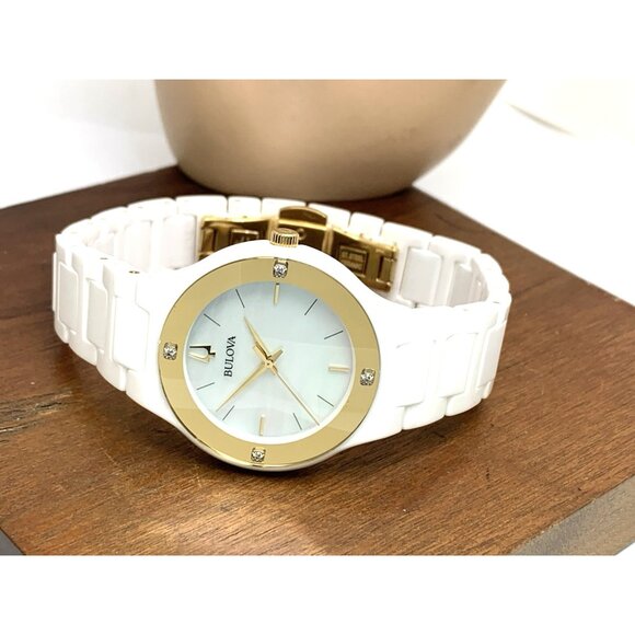 Bulova Women's Watch 98R292 Millennia Quartz Gold White Dial Ceramic Diamond - Picture 8 of 14